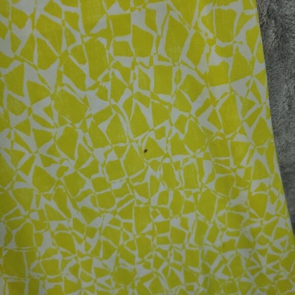 Vince Camuto Printed V-Neck Spaghetti Strap Midi Dress Womens L Bright Lemon - Picture 4 of 10